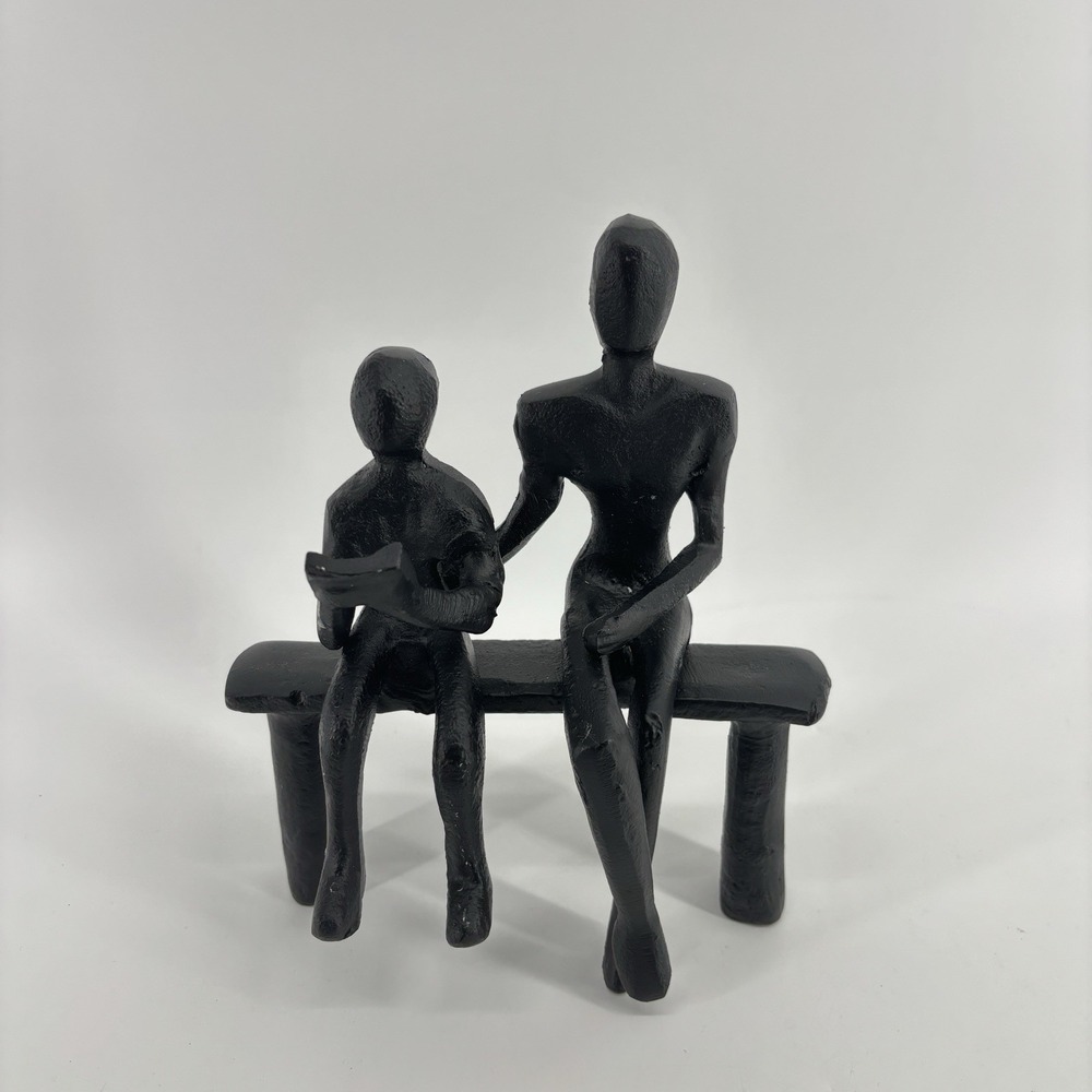 Cast Iron Reading Statue Sculpture Figurine Adult Child Book Bench Rustic Black